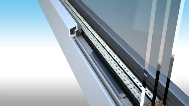 Plastic window frames and PVC profile with triple glazing in cross section, isolated on white background, alpha matte