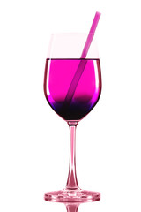 Wineglass with pink cocktail and straw