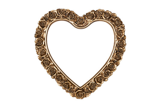 Bronze heart picture frame isolated on white with clipping path.
