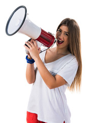 Young girl shouting by megaphone