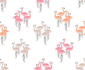 Flamingo Birds Seamless Pattern