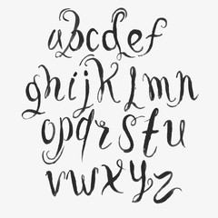 Black Ink Brush Letters. Hand made Alphabet lettering in brushed ink. Vector illustration.