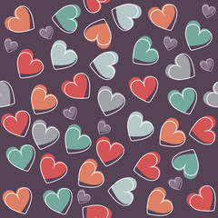 Elegant seamless pattern with cute hearts on purple background