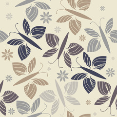 Seamless pattern with stylish flowers and butterflies