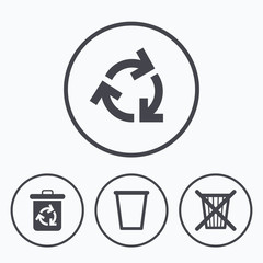 Recycle bin icons. Reuse or reduce symbol.