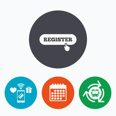 Register with hand pointer icon. Membership.
