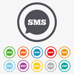 SMS speech bubble icon. Information symbol.