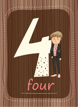 Flashcard number 4 with number and word
