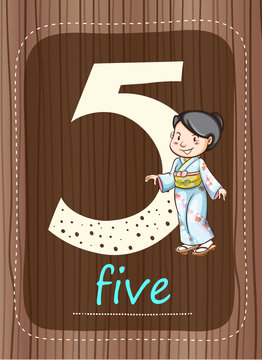 Flashcard number 5 with number and word