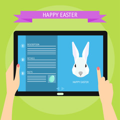 Happy easter card template theme. Funny cartoon white rabbits. 