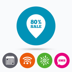 80 percent sale pointer tag sign icon.