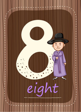Flashcard number 8 with number and word
