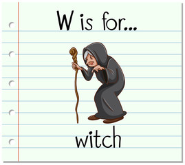 Flashcard letter W is for witch