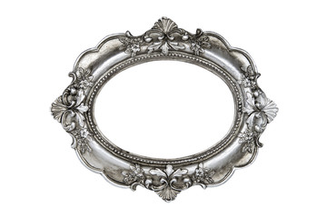 Oval silver picture frame isolated with clipping path. - 108082049