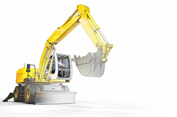 Excavator Objects sketch and Construction Industry  Concept  on a white backround