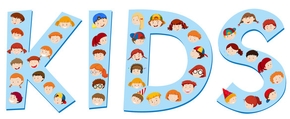 Faces of kids on the word