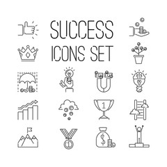 Business success vector icons set isolated on white