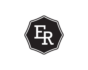 ER retro initial monogram letter logo. vintage label typography.