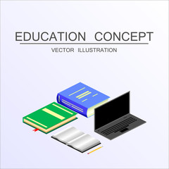 Isometric education and graduation vector concept. 3d back to sc
