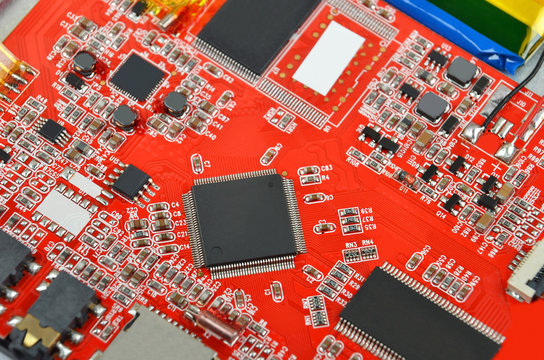 Red computer motherboard