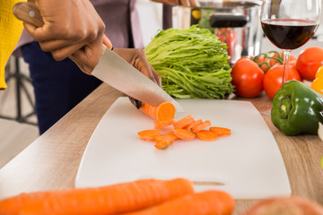 Carrot Chopping On Cutting Board