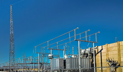 Electrical Substation on the background of blue sky