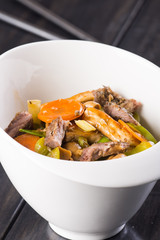 lamb meat with carrots and celery in hoisin sauce