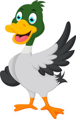 Cute baby duck waving hand