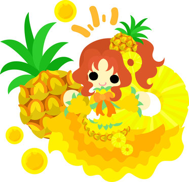 The illustration of the girl in the pineapple dress