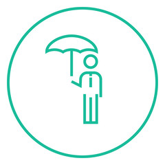 Businessman with umbrella line icon.