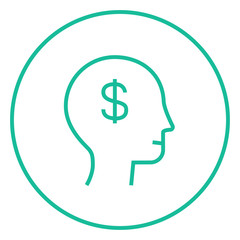 Human head with dollar symbol line icon.