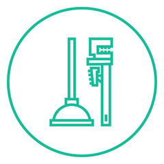 Pipe wrenches and plunger line icon.