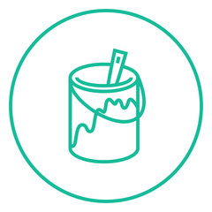Paint brush in the paint tin line icon.