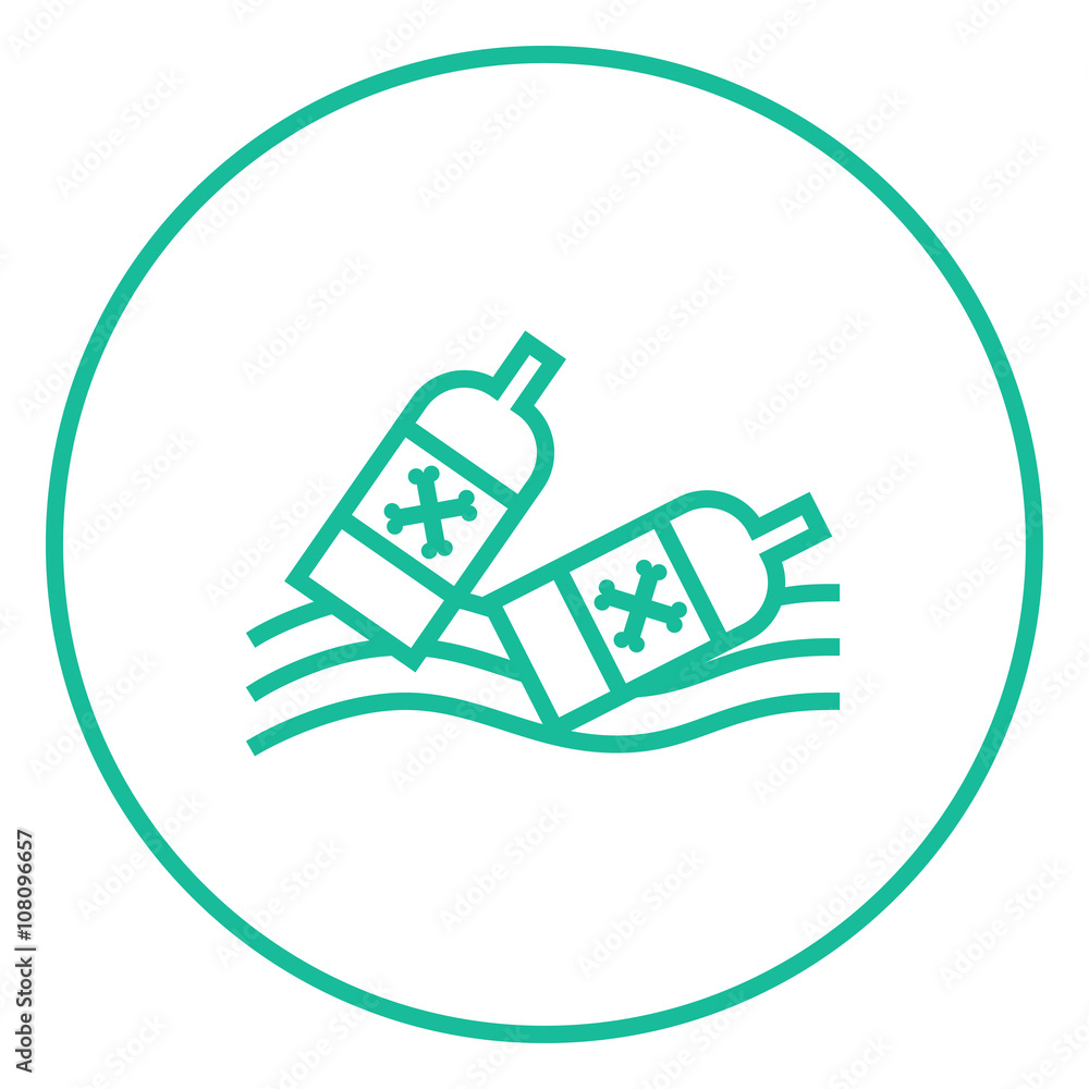 Poster bottles floating in water line icon.
