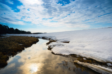 Wide stream in the spring . Siberia, Yugra.