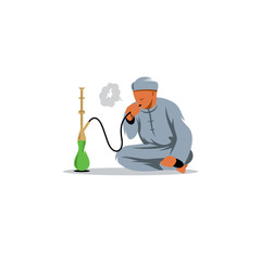 Arab men smoking shisha. Vector Illustration.
