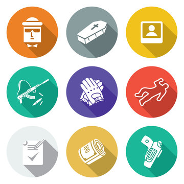 Contract killing profession Icons Set. Vector Illustration.