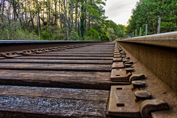 Ground view of old rail road tracks