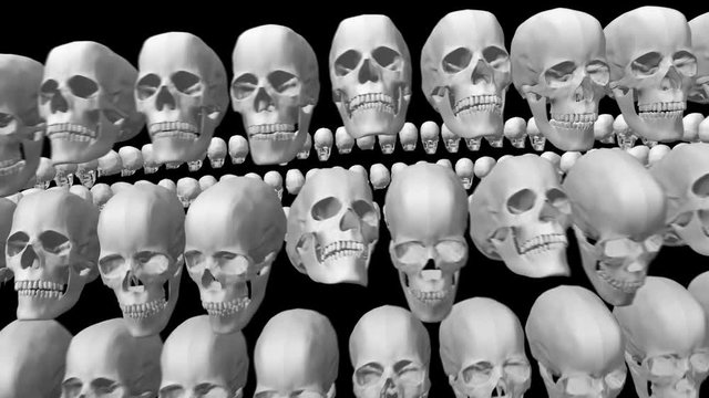 Seamless animation of skulls in black and white.