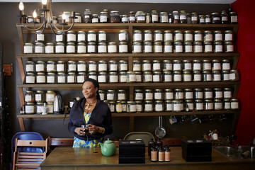 Woman drinking tea in tea shop
