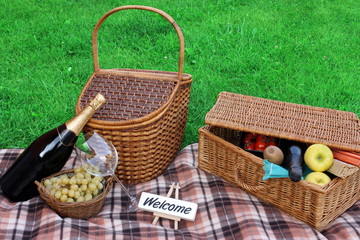 Summer Outdoor Picnic Scene With Sign Welcome