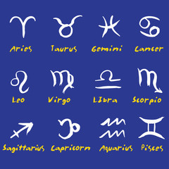 Zodiac ink brush hand drawn symbols
