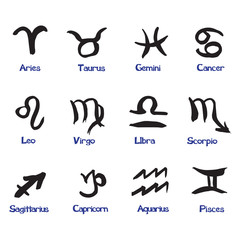 Zodiac ink brush hand drawn symbols