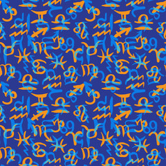 Seamless pattern with Zodiac hand drawn symbols