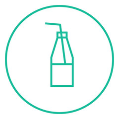Glass bottle with drinking straw line icon.