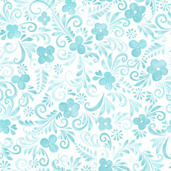 Fototapeta na wymiar blue watercolor flowers seamless vector pattern