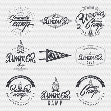 Summer Camp - badge, icon, poster, label, print, stamp, can be used in design and advertising