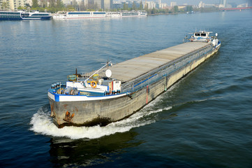 Obraz premium Frachtschiff auf der Donau