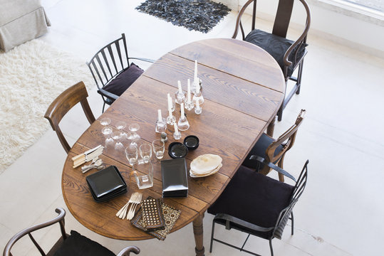 High angle view of dining table
