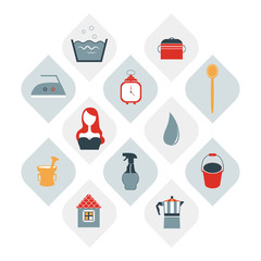 Collection of house wife stuff. Modern flat icon. Vector.